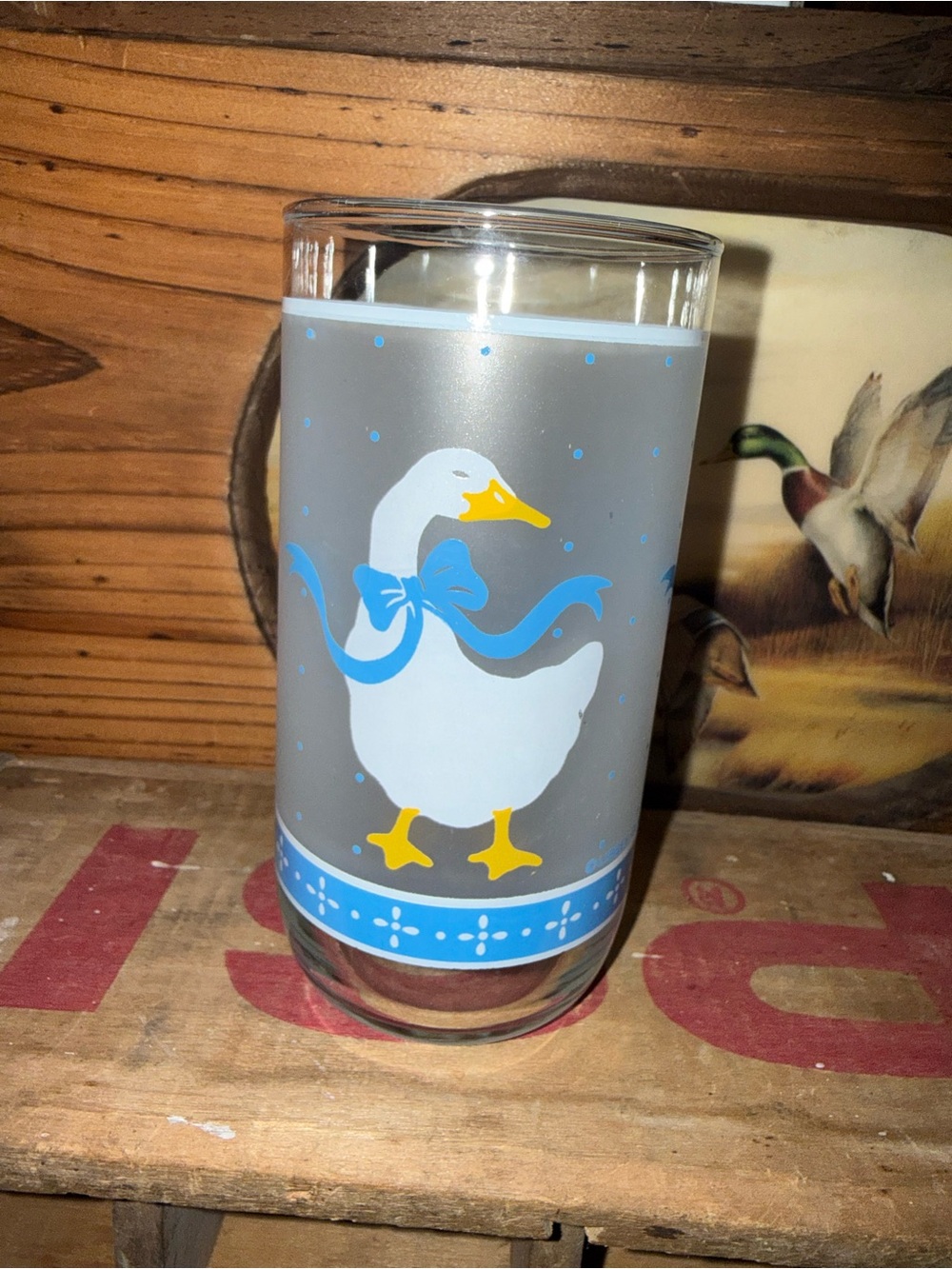 White Duck Glass Tumbler with Blue Accents
